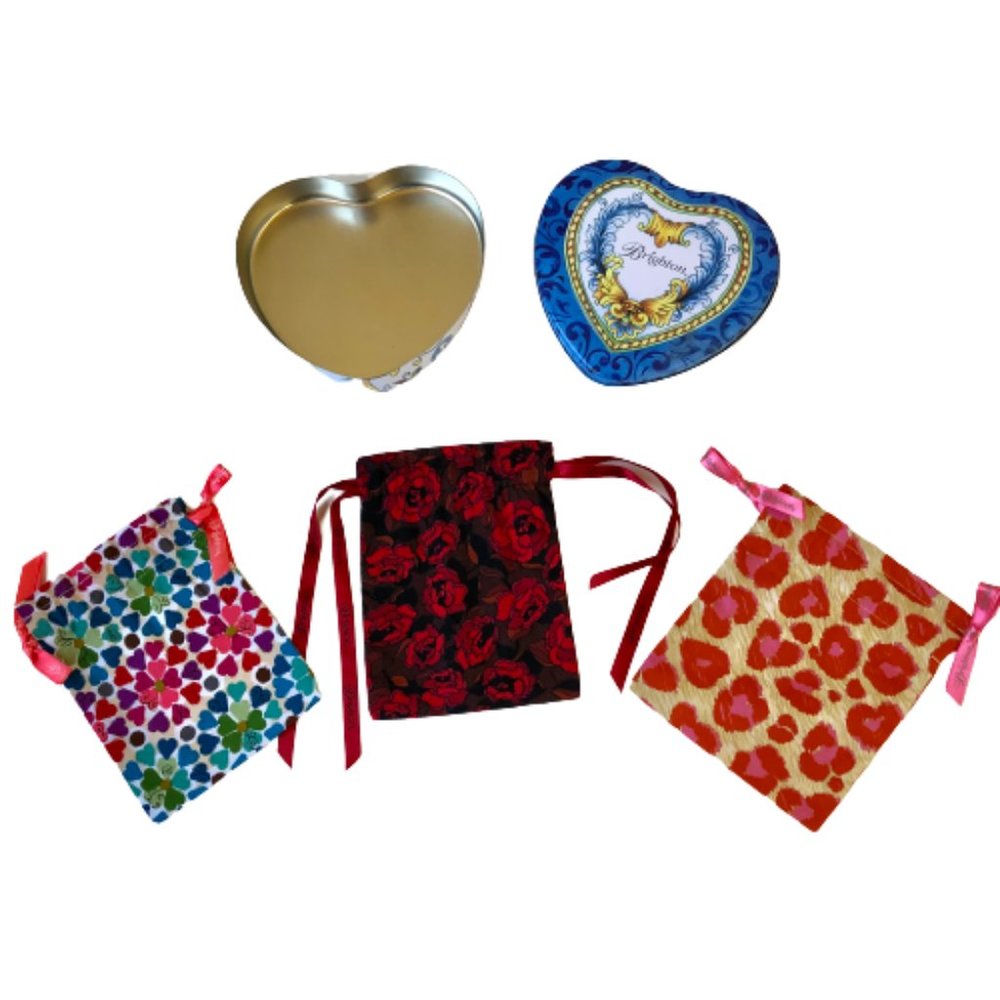 Brighton Heart Shaped Jewelry Tin + 3 Cloth Bags